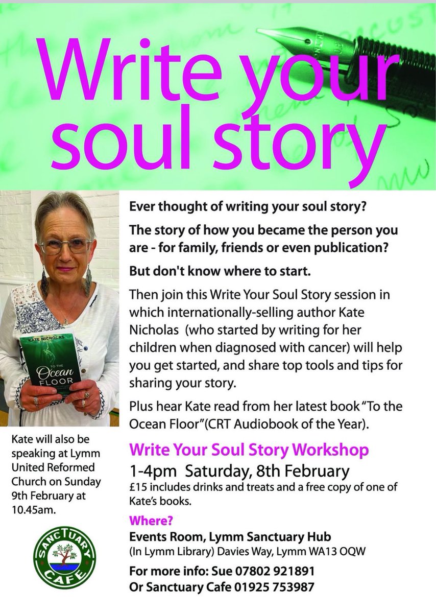 KateNicholas's tweet image. Have you ever thought about writing your faith story for your family or publication but don’t know where to start? Then come along to my next Write Your Soul Story Workshop at Lymm, Warrington on Feb 8th

sanctuarycafe.org.uk/kate-nicholas?

#write #your #story  #writeyourstory