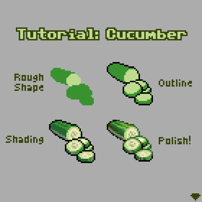 mirrutatep's tweet photo. Quick mini-tutorial on how I drew a cucumber 🥒

#pixelart https://t.co/qwc22XiHpn