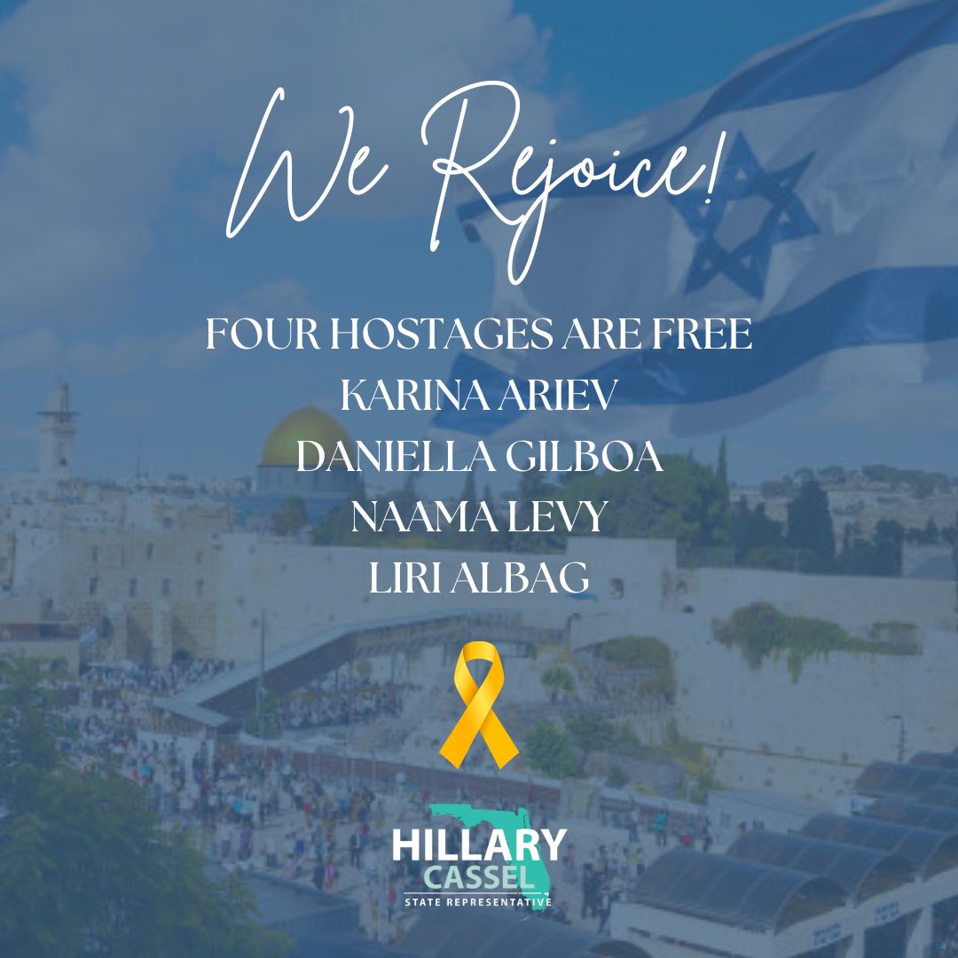 RepCassel's tweet image. We rejoice in the return of Karina Ariev, Daniella Gilboa, Naama Levy, and Liri Albag! Standing with Israel as we pray for the release of all hostages and the restoration of peace. 🇮🇱 #WeRejoice #StandWithIsrael