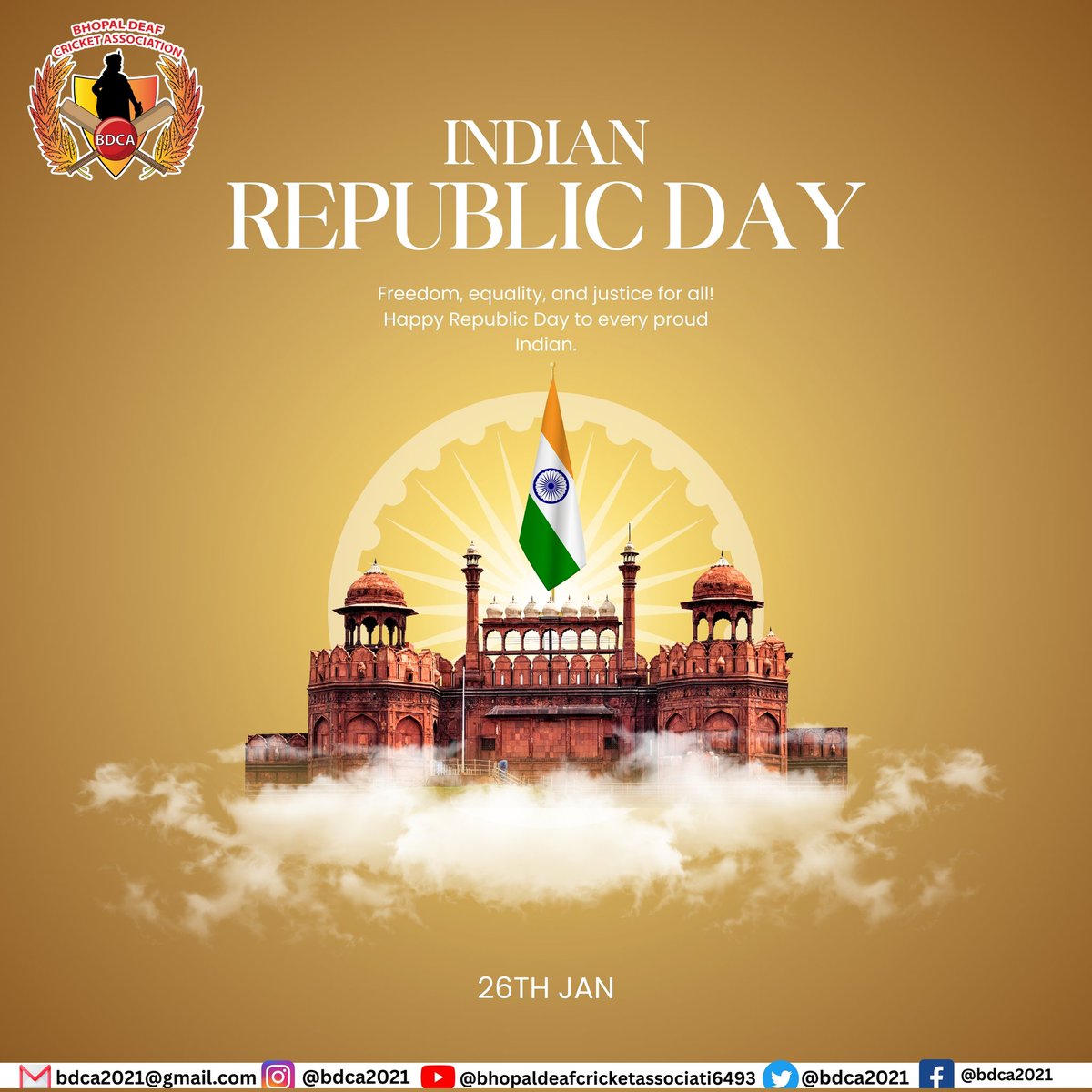 bdca2021's tweet photo. "Proud to be an Indian! Happy Republic Day to all. Let’s celebrate the spirit of freedom and unity. 🇮🇳"
#bdca21 #Bhopaldeafcricketassociation #bhopaldeafcricketassociation #mscd #mcsd #bhopaldeaf https://t.co/kLCQhOK5A9