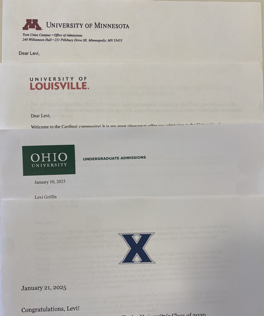 LeviVG9's tweet photo. Thank you for admitting me! @XavierU @ohiou @uofl @UMNews many more to come. https://t.co/F7rwOTkEGv