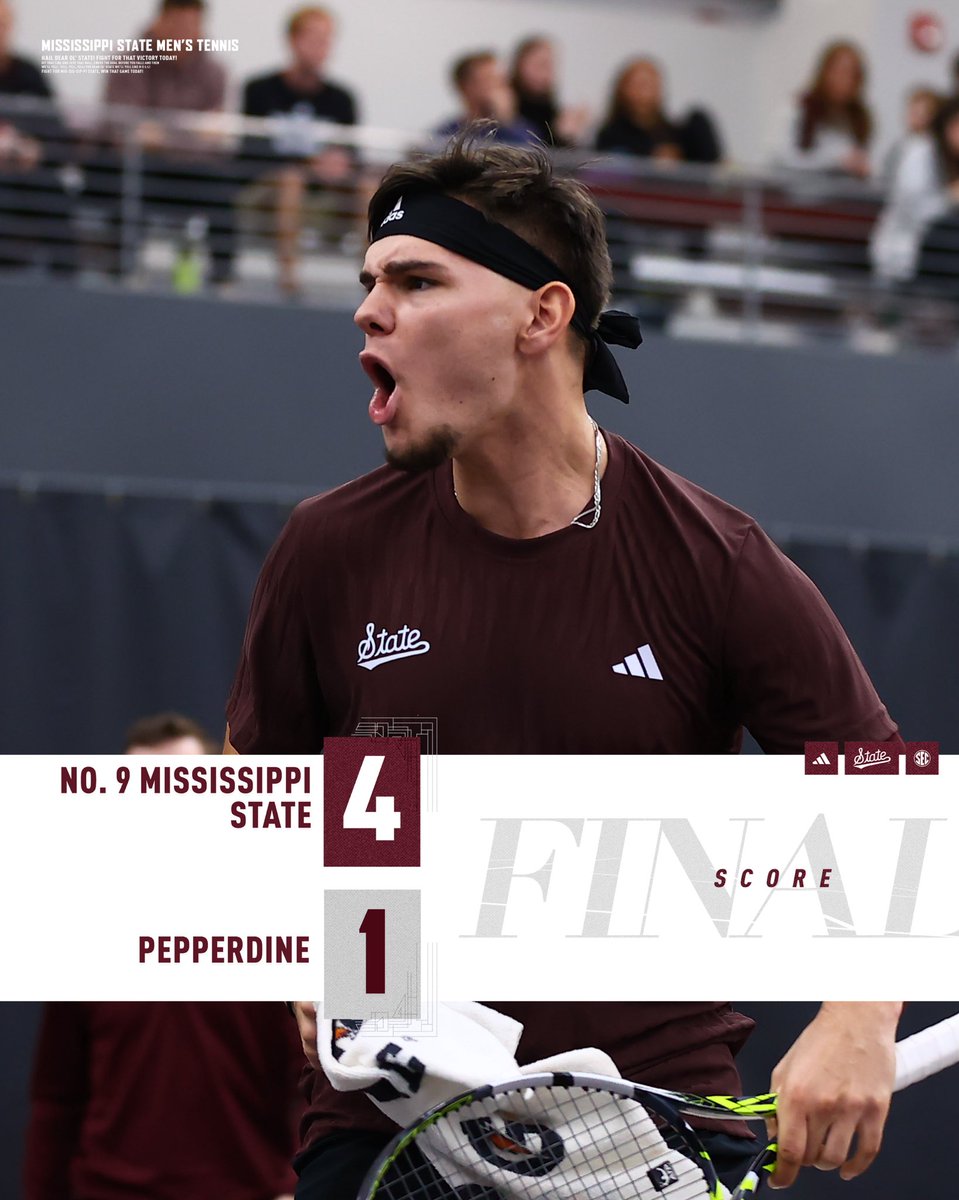 HailStateMT's tweet photo. No. 9 Mississippi State defeated Pepperdine on Day 1 of the ITA Kickoff! 

We will face the winner of No. 22 NC State and LSU at 1 p.m. tomorrow!! #HailState🐶 | #ITAKickoff https://t.co/YybOt8G8d9