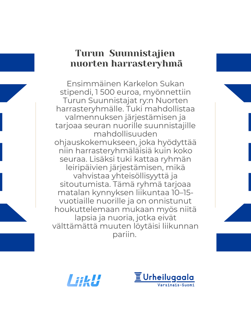 ✨ KARKELON SUKAN HARRASTERYHMÄ -STIPENDI - TURUN SUUNNISTAJIEN NUORTEN HARRASTERYHMÄ ✨ Suuret onnittelut @turunsuunnistajat @turunsuunnistajat <a href="/karkelonsukka/">Karkelon Sukka</a> #vsug #varsinaissuomenurheilugaala #liikuntaelämäntavaksi