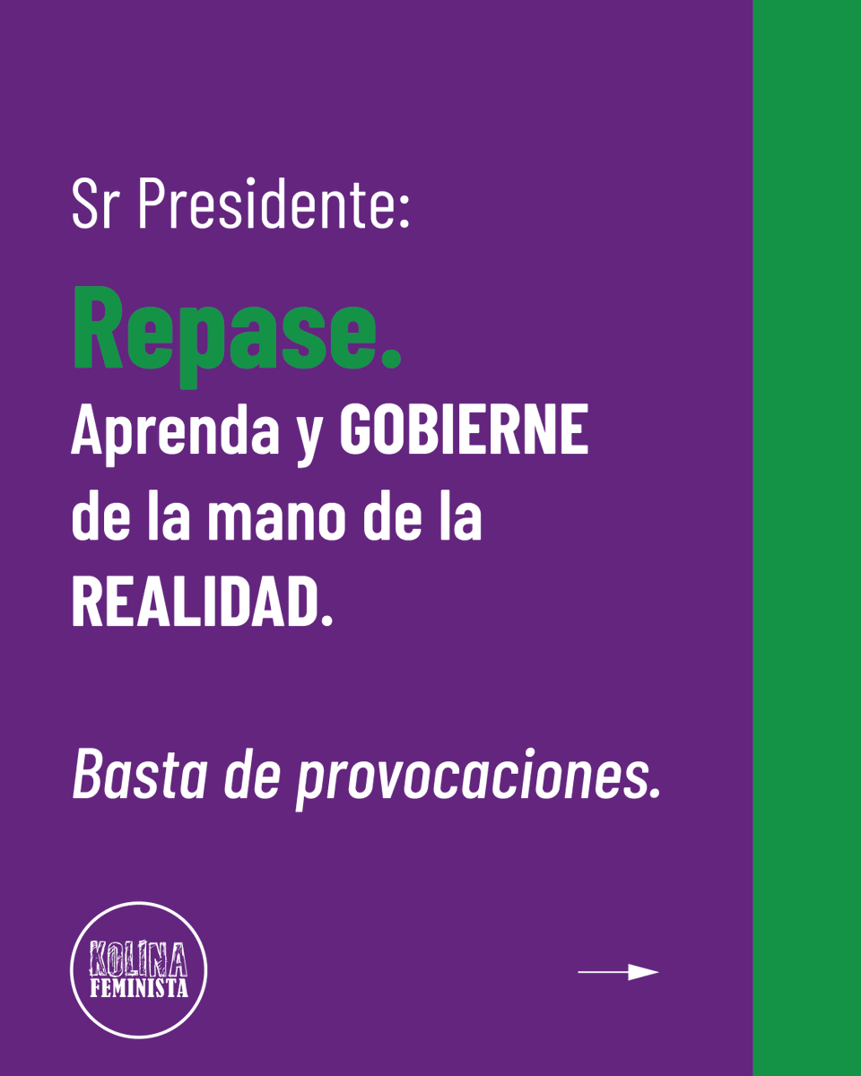 KolinaBsAs's tweet photo. Sr. Presidente:
Está Usted parado, y se supone que gobernando, en un PAIS DEMOCRÁTICO, teniendo la obligación de hacerlo para los 50 millones de personas que vivimos en esta Patria.

Basta de provocaciones.

#KolinaFeminista
#Davos #Milei https://t.co/m6SCo28LJA