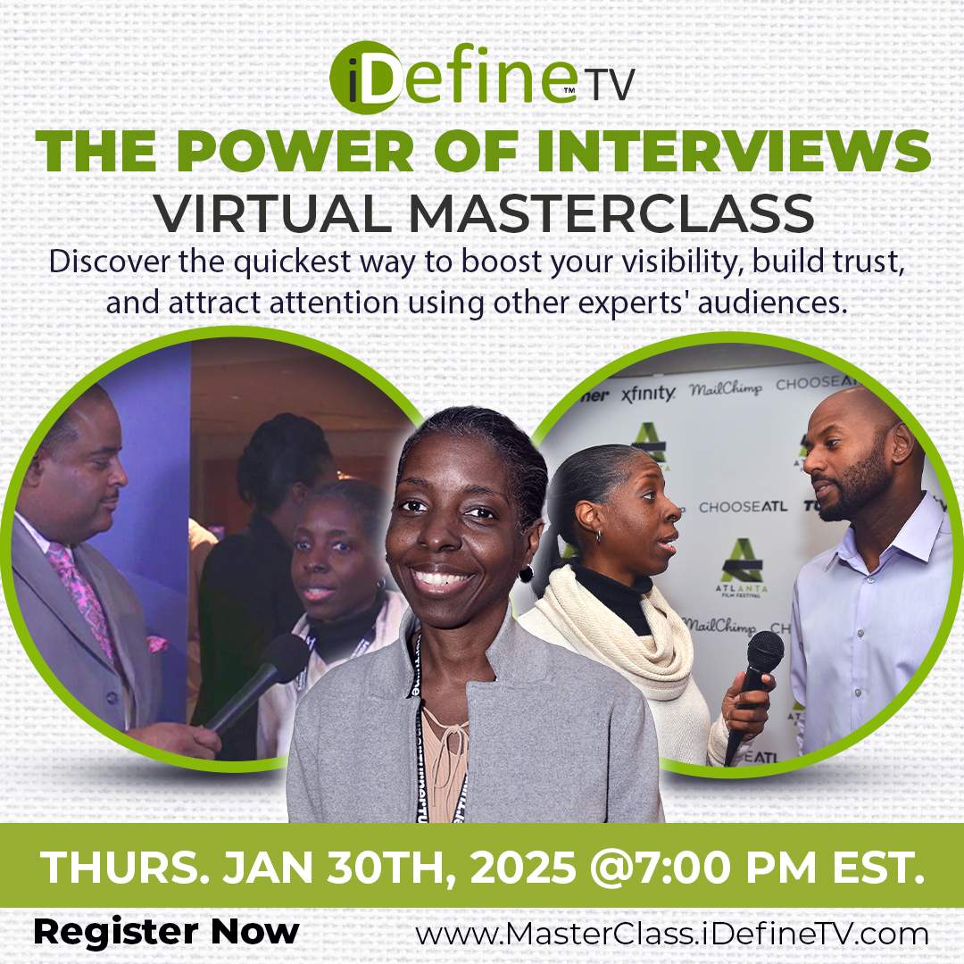 You're sitting on a goldmine of knowledge. An interview can help you share it and shine. Check out my masterclass The Power of Interviews. Register before spots fill up at Masterclass.iDefineTV.com #Masterclass #LAMH #beaguest #womenentrepreneurs #EntrepreneurMindset #buildtrust