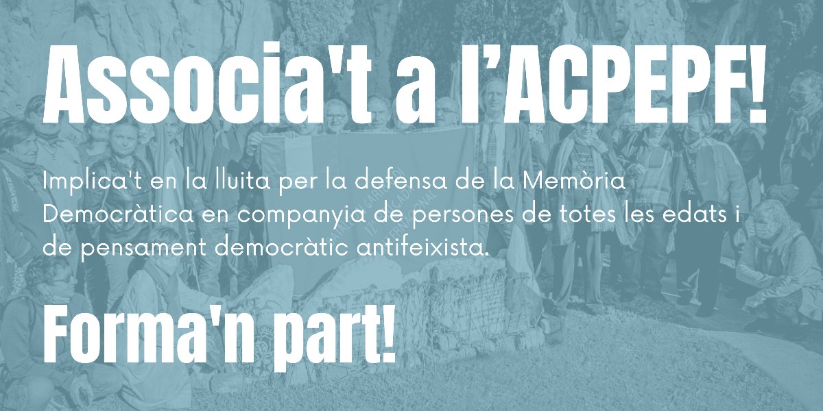 ✊Et consideres una persona amb consciència antifeixista? 

🗣️T’interessa la preservació i divulgació de la memòria col·lectiva de resistència contra la dictadura franquista?

Uneix-te a l’ACPEPF🤝#MemòriaHistòrica #MemòriaDemocràtica

🔗👥Fes clic aquí: s.mtrbio.com/gkbijqnhcb