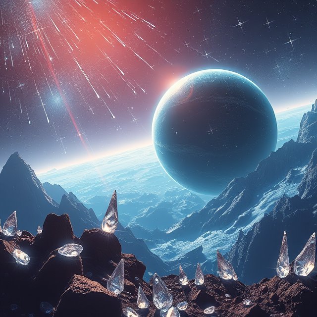 SW1Whispers's tweet photo. Imagine a planet where diamonds rain down from the sky! 55 Cancri e, an exoplanet twice Earth's size, could be entirely made of diamond. Extreme pressure turns carbon into glittering crystals - truly a cosmic jewel! 💎🌍✨ #Space #DiamondsInSpace https://t.co/yc1z6uL0sW