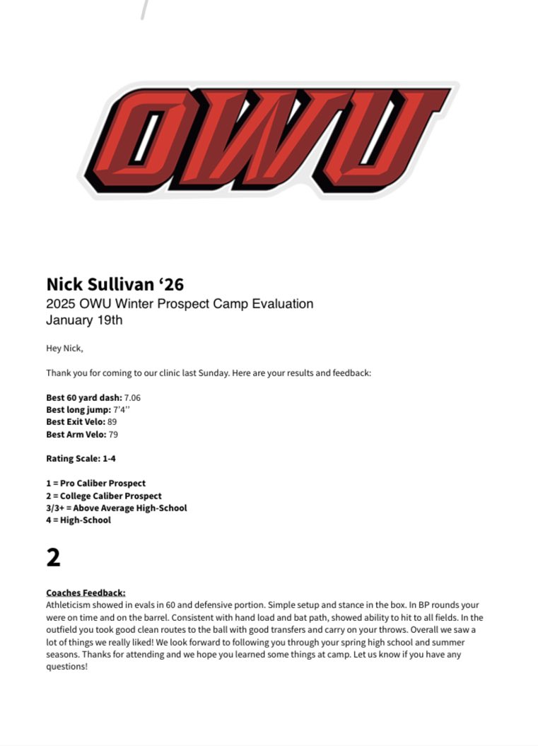Nick Sullivan (@nicksully0726) on Twitter photo Thank you <a href="/OWU_Baseball/">Ohio Wesleyan Baseball</a> for a great camp! I had a great experience having a chance to showcase my abilities this weekend in front of a great coaching staff and gather important numbers.
<a href="/ColeHarris10_/">Cole Harris</a> <a href="/q_power7/">Quintin</a> <a href="/BJE2026Harris/">Bo Jackson Elite - 2026 Harris</a> <a href="/BJE_Recruiting/">Bo Jackson Elite Baseball Recruiting</a> <a href="/BJEBaseball/">Bo Jackson Elite Baseball</a> <a href="/DublinCoffBSBL/">Dublin Coffman Baseball</a> Thank you <a href="/OWU_Baseball/">Ohio Wesleyan Baseball</a> for a great camp! I had a great experience having a chance to showcase my abilities this weekend in front of a great coaching staff and gather important numbers.
<a href="/ColeHarris10_/">Cole Harris</a> <a href="/q_power7/">Quintin</a> <a href="/BJE2026Harris/">Bo Jackson Elite - 2026 Harris</a> <a href="/BJE_Recruiting/">Bo Jackson Elite Baseball Recruiting</a> <a href="/BJEBaseball/">Bo Jackson Elite Baseball</a> <a href="/DublinCoffBSBL/">Dublin Coffman Baseball</a>