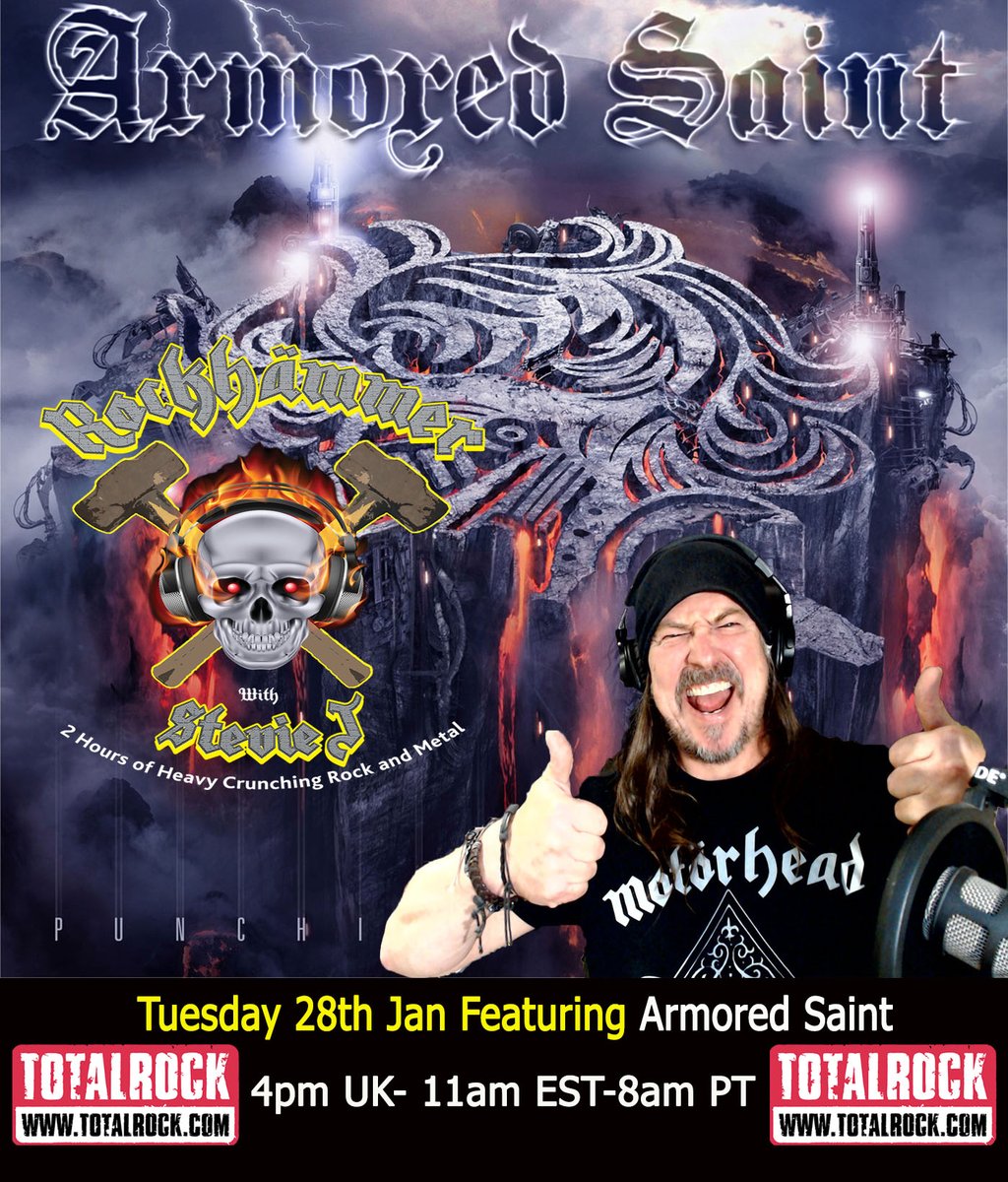 rockhammershow's tweet photo. Join me Tues on @TotalRockOnline as #rockhammer has a bagful of new tunes from the likes of #until9 @KINGKRAKENUK @blackcoastuk @10000YearsMusic @WITCHGRINDER & much more.
Featured Artist is @thearmoredsaint & classics from @PCATBS @judaspriest @devildriver @GojiraMusic too😎 https://t.co/kdxLtNuWsL