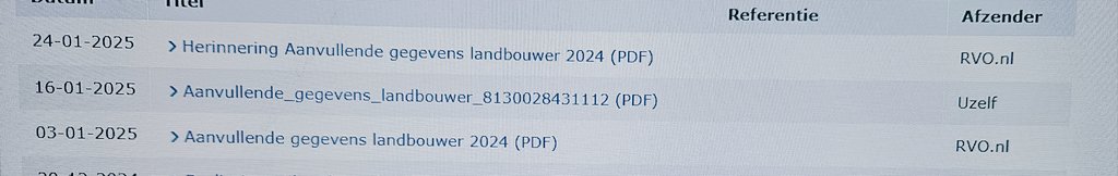 Klopt er iets niet bij <a href="/RVO_Agrarisch/">RVO Agrarisch</a> ?? Op 16 januari netjes alles ingevuld van de AGL. Krijg ik vandaag een brief met herinnering.  dat er op 20 januari gekeken is en ik nog niks heb ingevuld. Gek want in mijn dossier staat gewoon netjes de ontvangstbevestiging van 16-1