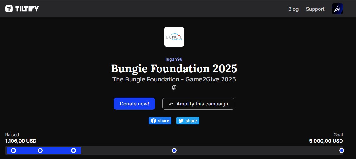 Thanks a lot for the help guys, it means a lot for me!
Im soo proud of us.
Also thanks to the <a href="/BungieLove/">Bungie Foundation</a> for the opportunity ❤️💙