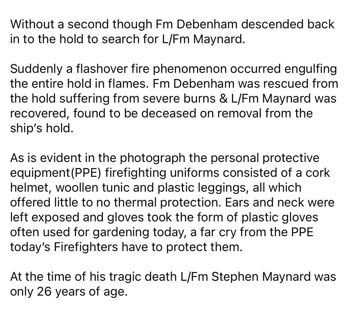 BrigadeMuseum's tweet photo. Today we remember Leading Fireman Stephen Maynard of London Fire Brigade on the 45th anniversary of his death while attending a ship fire at Limehouse Basin E14.

#mayherestinpeace #shipfire #londonfirebrigade #limehousebasin #PPE #FirePhenomenon #firebrigademuseum https://t.co/XTI9eMX0ND