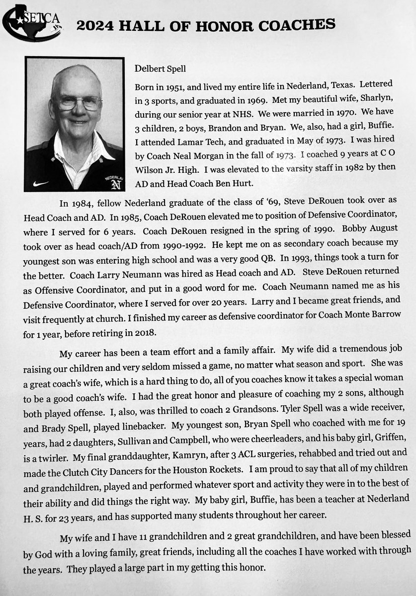 SETCA_Coaches's tweet photo. Congrats Coach Delbert Spell being inducted into the SETCA Hall of Honor! #Legend #SETCA https://t.co/ZuN3EEoHg9