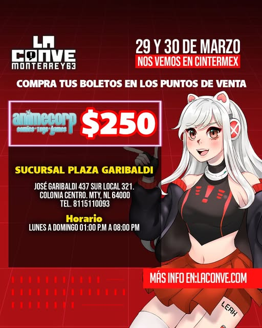 LaConveMTY's tweet photo. 🎟️✨ ¡No hagas filas y asegura tu entrada a La Conve 63! Compra tus boletos a precio de preventa en @AnimeCorpMTY
🔗 ¿Buscas más puntos de venta? Encuentra la ubicación más cercana aquí: https://t.co/ZiYkHdwuGN
#LaConve63 #VentaDeBoletos #AnimeCorp #EventosEnMonterrey https://t.co/IGBtd3Z2YT