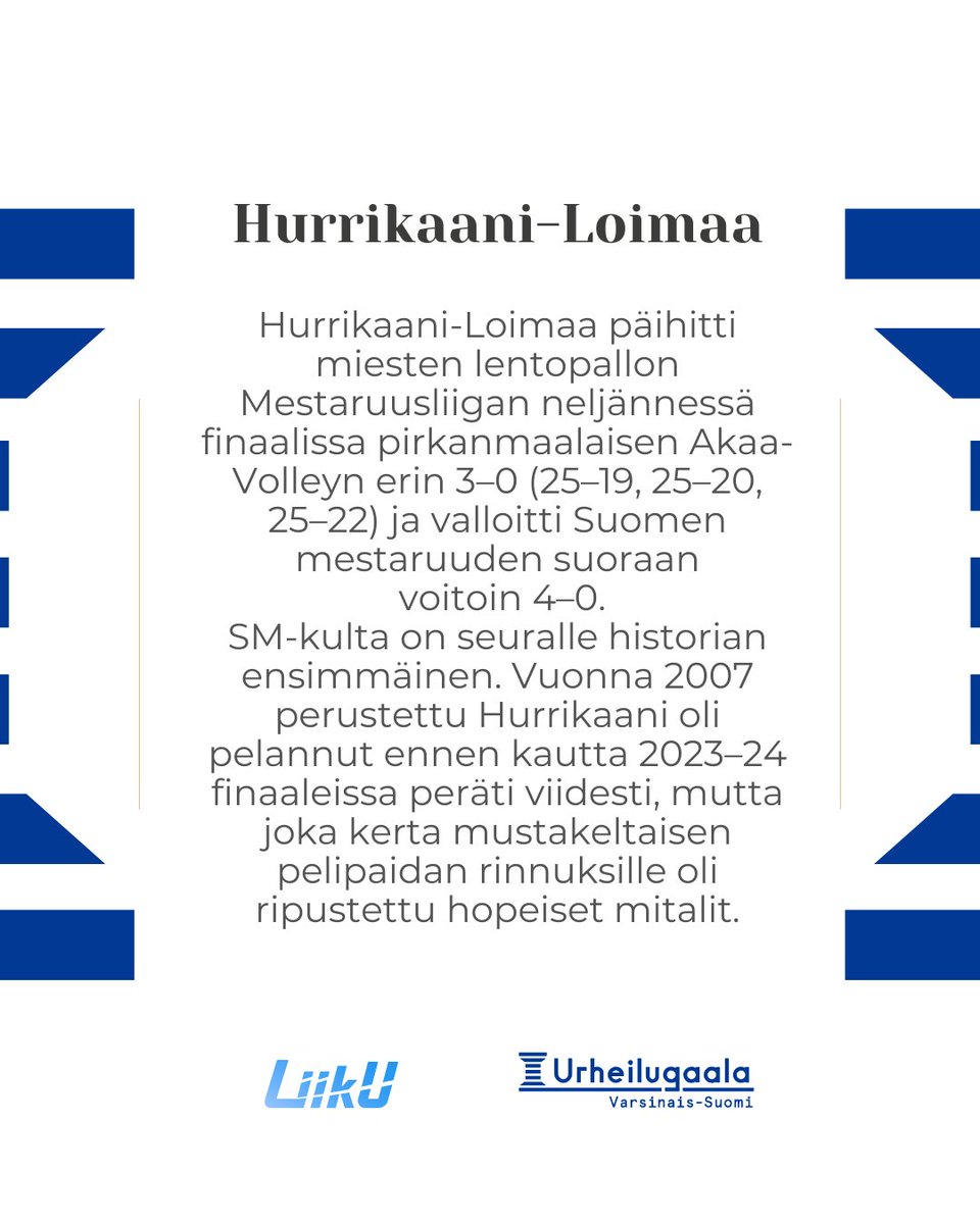 ✨ SYKÄHDYTTÄVIN URHEILUTAPAHTUMA VARSINAIS-SUOMESSA - HURRIKAANIN LENTOPALLOMESTARUUS LOIMAAN LIIKUNTAHALLISSA 16.4.2024 ✨ Suuret onnittelut @hurrikaaniloimaa @hurrikaaniloimaa  <a href="/turunsanomat/">Turun Sanomat</a> <a href="/turunsanomat/">Turun Sanomat</a> #vsug #varsinaissuomenurheilugaala #liikuntaelämäntavaksi