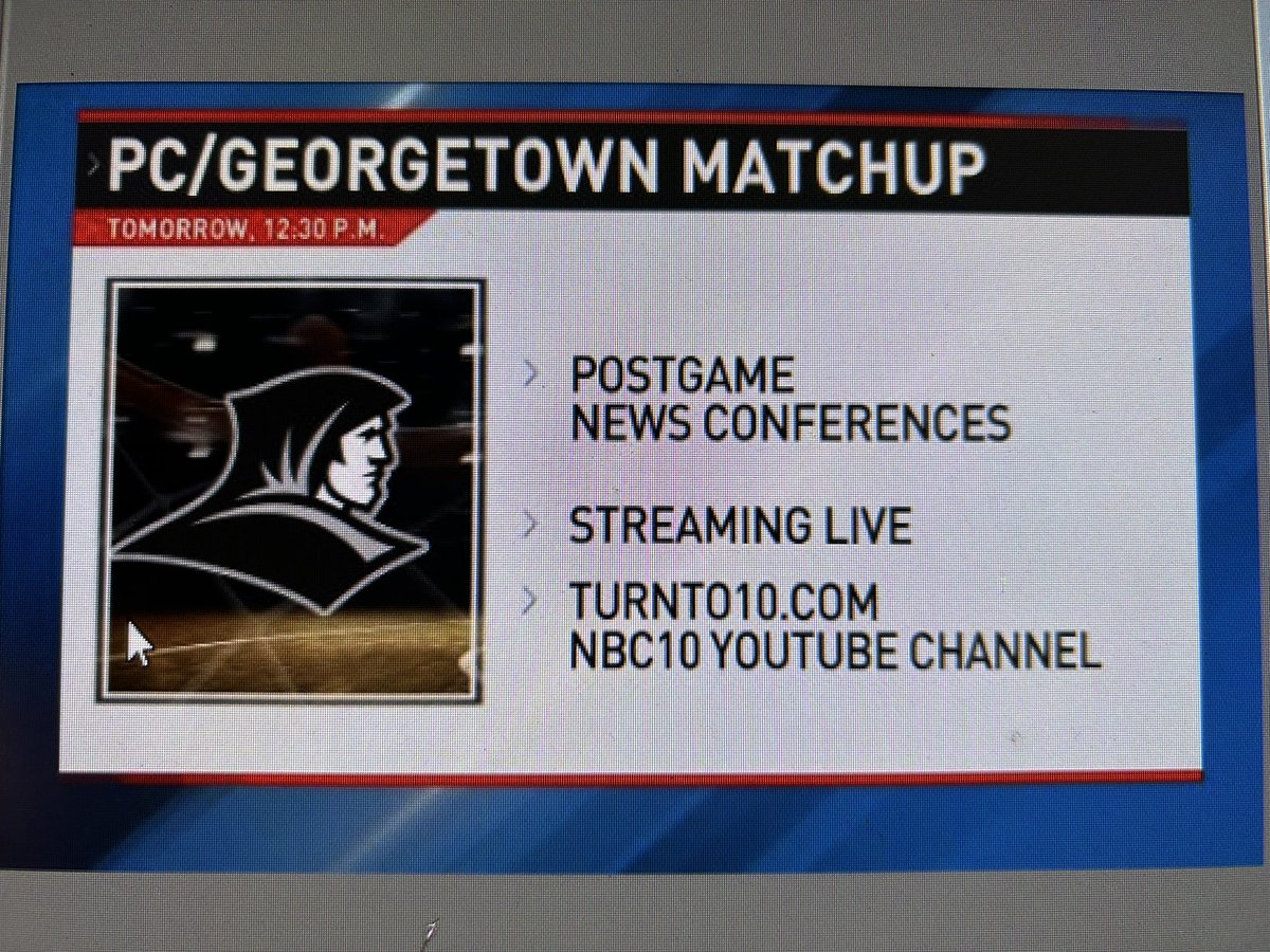 Frank Carpano (@nbc10_frankcarp) on Twitter photo Catch LIVE coverage of the postgame news conferences following the <a href="/PCFriarsmbb/">Providence MBB</a> and <a href="/GeorgetownHoops/">Georgetown Hoops</a> game. Streamed on digital platforms listed below <a href="/NBC10/">NBC 10 WJAR</a> Catch LIVE coverage of the postgame news conferences following the <a href="/PCFriarsmbb/">Providence MBB</a> and <a href="/GeorgetownHoops/">Georgetown Hoops</a> game. Streamed on digital platforms listed below <a href="/NBC10/">NBC 10 WJAR</a>