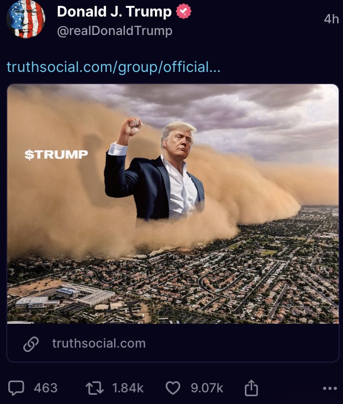 Web3Senator's tweet image. So @realDonaldTrump posted this and price hasn’t moved lol

The USA president is shilling his coin and nobody cares lol. I blame @blknoiz06 

$TRUMP