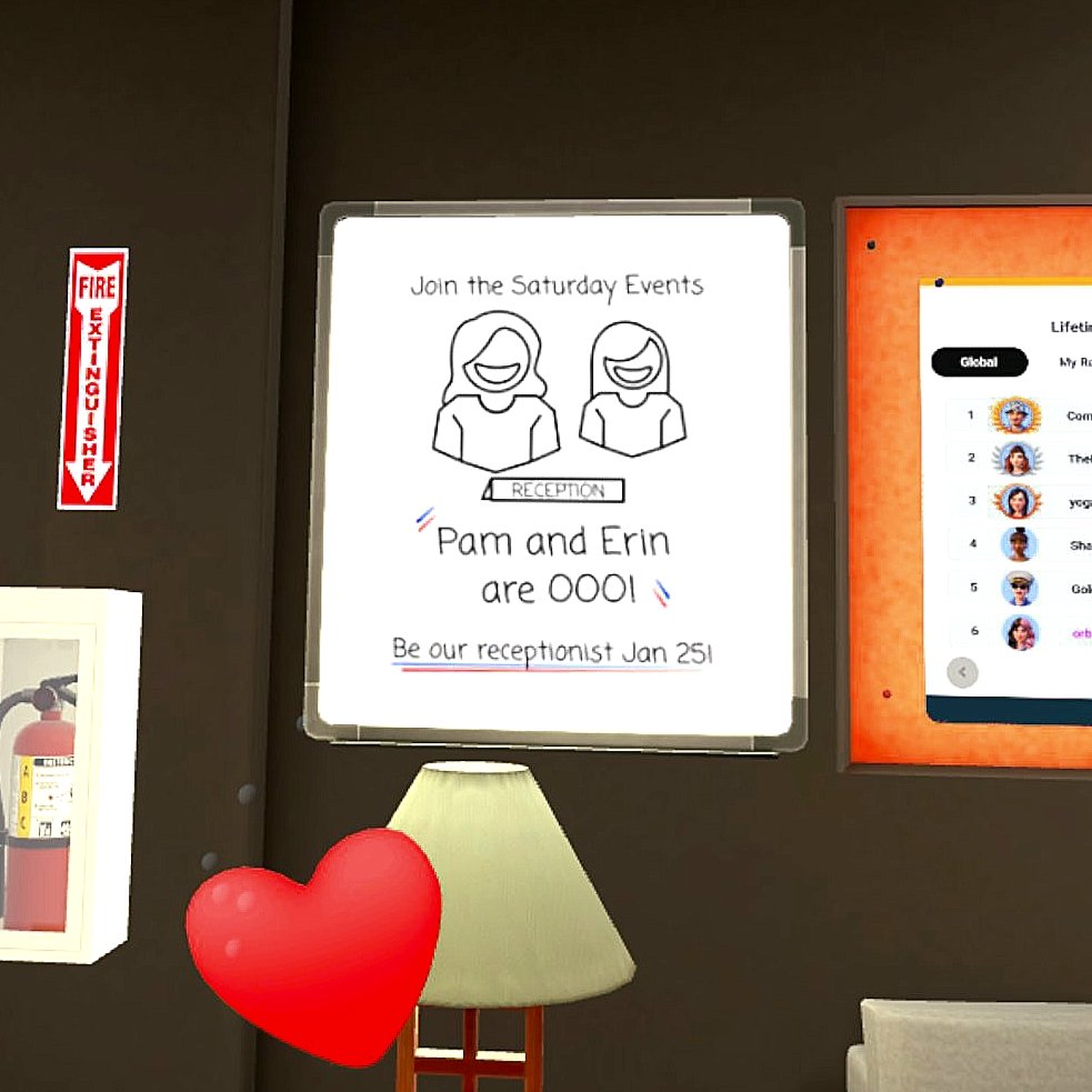 ๐๐ซ๐๐ข๐ญ๐ฌ ๐๐ โหเฟ๐ฎ (@orbitsvr) on Twitter photo ๐ Hi, Dunder Mifflin, this is The Office Worlds. We need a new receptionist ASAP as possible!
In this Saturday's Event, recreate iconic office phone greetings as Pam, Erin, or others!
๐ Know more here: horizon.meta.com/event/12585100โฆ
#HorizonWorlds #TheOffice #VR <a href="/MetaHorizon/">Meta Horizon</a> ๐ Hi, Dunder Mifflin, this is The Office Worlds. We need a new receptionist ASAP as possible!
In this Saturday's Event, recreate iconic office phone greetings as Pam, Erin, or others!
๐ Know more here: horizon.meta.com/event/12585100โฆ
#HorizonWorlds #TheOffice #VR <a href="/MetaHorizon/">Meta Horizon</a>