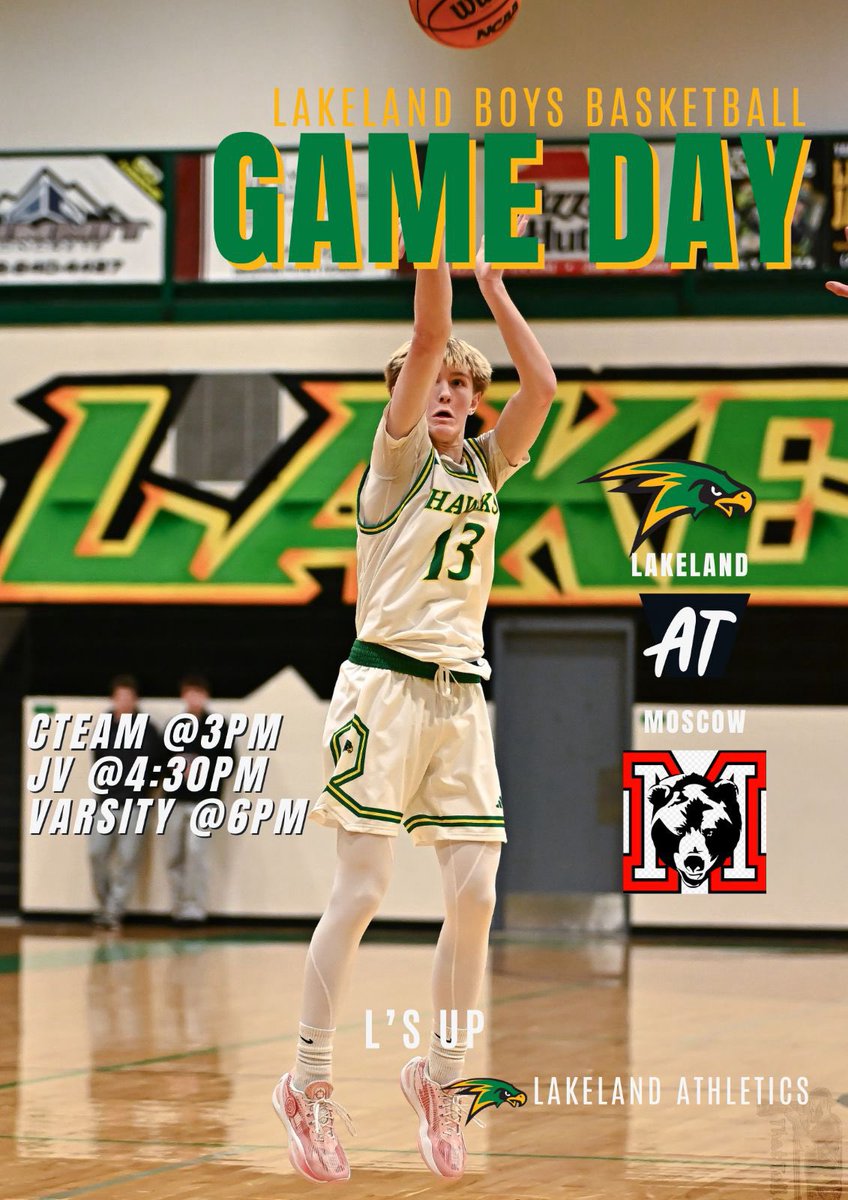🚨Gameday🚨 
Lakeland (7-7) 🆚 Moscow (6-8)

🗓️: 1/25/25

⏰: 6pm

📍: Moscow High School
(Game will be played at Sacajawea middle school) 
#LsUP #DefendReboundRun