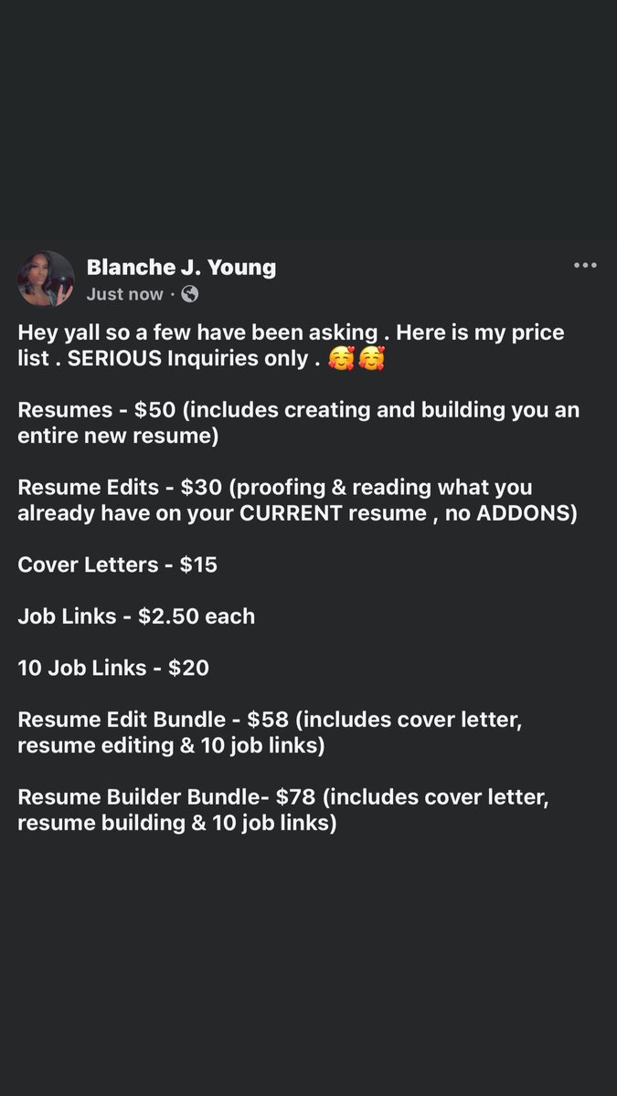 itz__beejay's tweet photo. If you all need help with resumes or looking for new jobs hit me up ! I’m happy to assist ❤️ https://t.co/tt2zfTRUN2