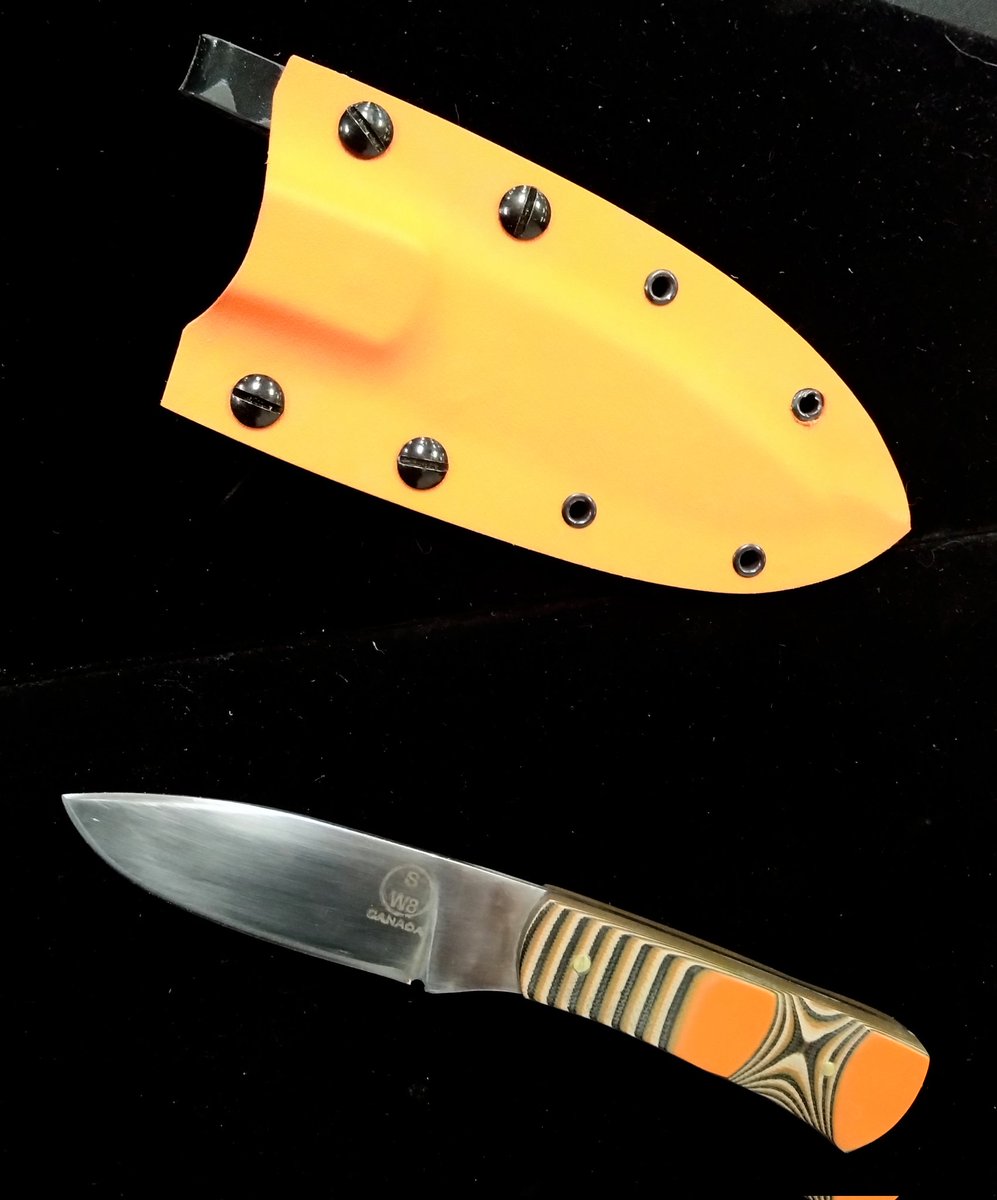 TigersEyeDesign's tweet photo. 2 new mini utility (EDC), both 1084, one micarta with kydex sheath, the other spalted maple and distressed leather sheath. https://t.co/xlFh2nZXGx
