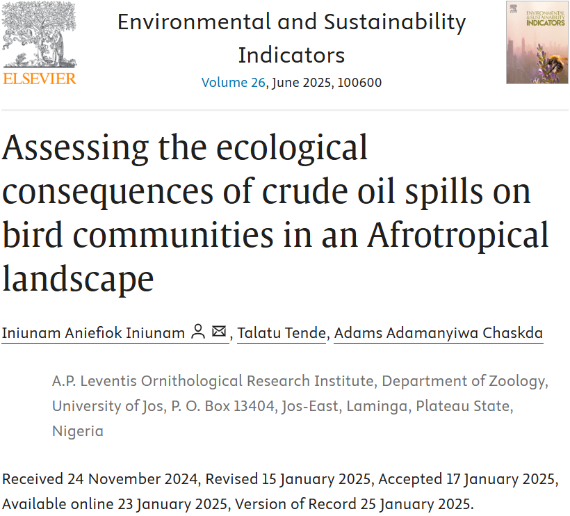 iniunam2's tweet photo. Our recent paper explored the ecological consequences of crude oil spills on bird communities in the oil-rich Niger Delta area within the Afrotropics. We found that oil spills affected functional richness and diversity negatively. Please share and comment.
https://t.co/uib0phzcHa https://t.co/Sb9Ait6mNo