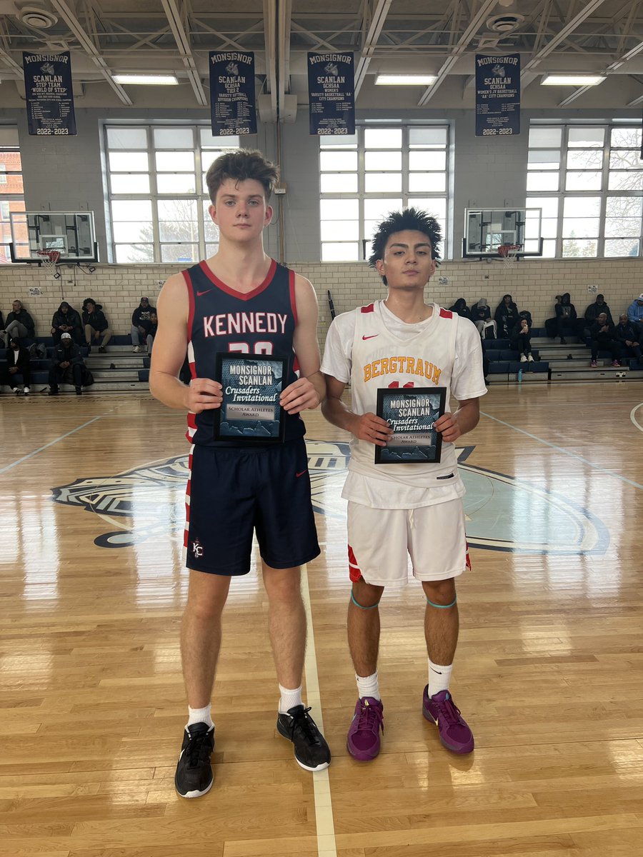 KennedyHoops_'s tweet photo. Despite the tough loss to a strong Murry Bergtraum team many bright spots in the Crusader Classic today. 

Thank you @ScanlanHoops for the hospitality. 

Congrats to 6’7 SR Mike Cunningham on receiving the scholar athlete award and 5’6 Freshman Se’nre Tuitt on Sportsmanship award https://t.co/kgTkeTitt1