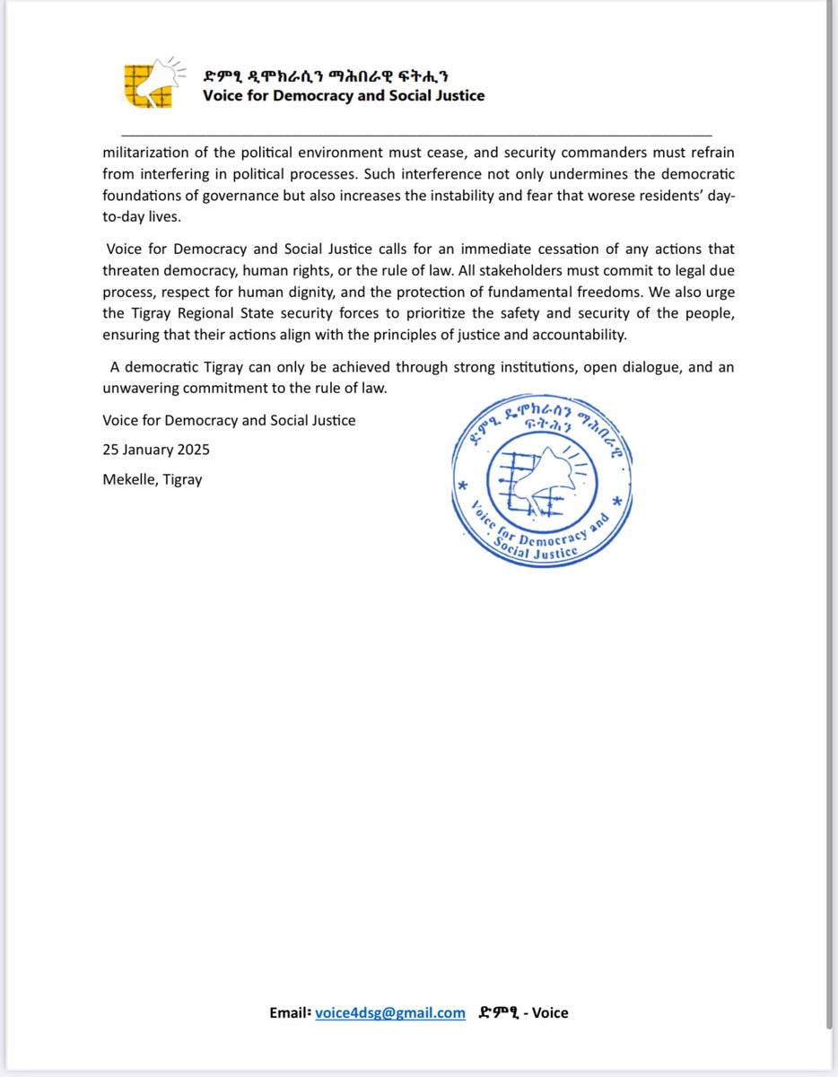 VoiceDimtsi's tweet photo. Voice for Democracy and Social Justice: Standing Against Militarization and Defending Democracy-
Condemning the “Position Statement by the Senior Commanders of the Tigray Army” https://t.co/6XVZ70qnrY