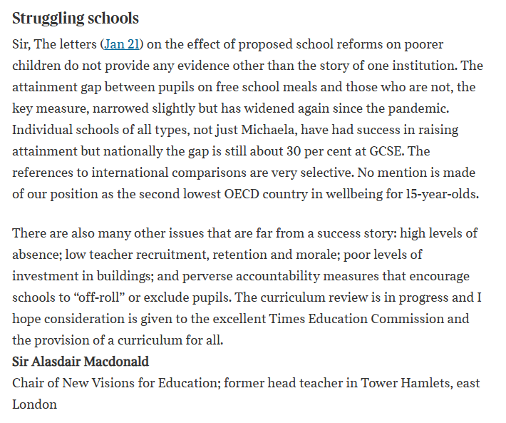 NV4Ed's tweet image. Letter in The Times form our Chair, Sir Alasdair Macdonald. This is why we need the Children's Wellbeing and Schools Bill and the Curriculum Review