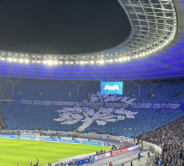 fussballmafiade's tweet image. Hertha-Choreo zum einjährigen Todestag  von Kay Bernstein unter dem Motto „Wir haben deinen Baum mit unseren Tränen gegossen!“ 

#hahohe #herthabsc #bschsv
