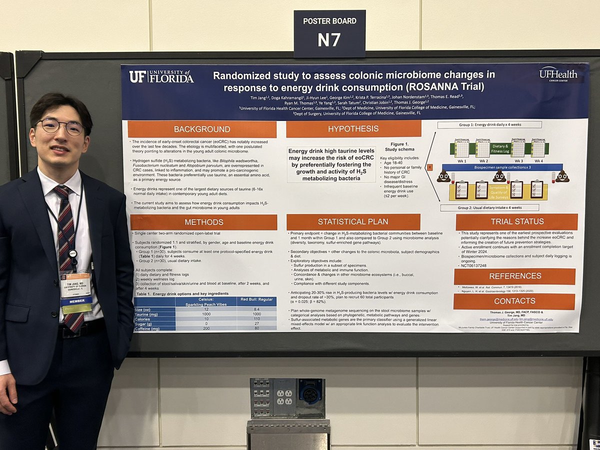 TGeorgeMD's tweet image. Swing by #GI25 poster N7 to learn how @UFHealthCancer is trying to address one possible cause of early onset #colorectal #cancer. Great job by fellow @Tim_Jang73!!