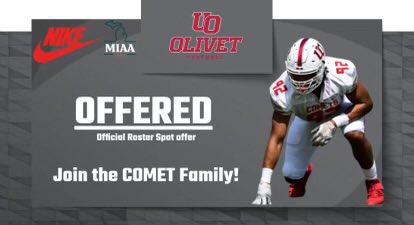 miahrpw's tweet photo. After a great visit I’m blessed to receive an offer from The University of Olivet!. AGTG 🙏🏽 

@CoachCrawford12 @MichFBFrenzy @MIexposure @warrenlinfootb1 https://t.co/89IbXk90EA