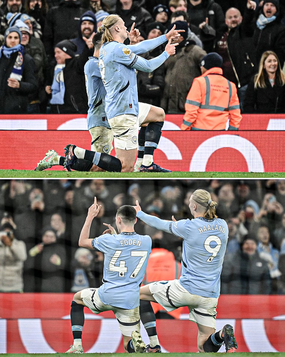 ESPNUK's tweet photo. Erling Haaland celebrated Man City’s third goal against Chelsea by doing Phil Foden’s signature celebration with him 👉 https://t.co/ZhsbApvdpq