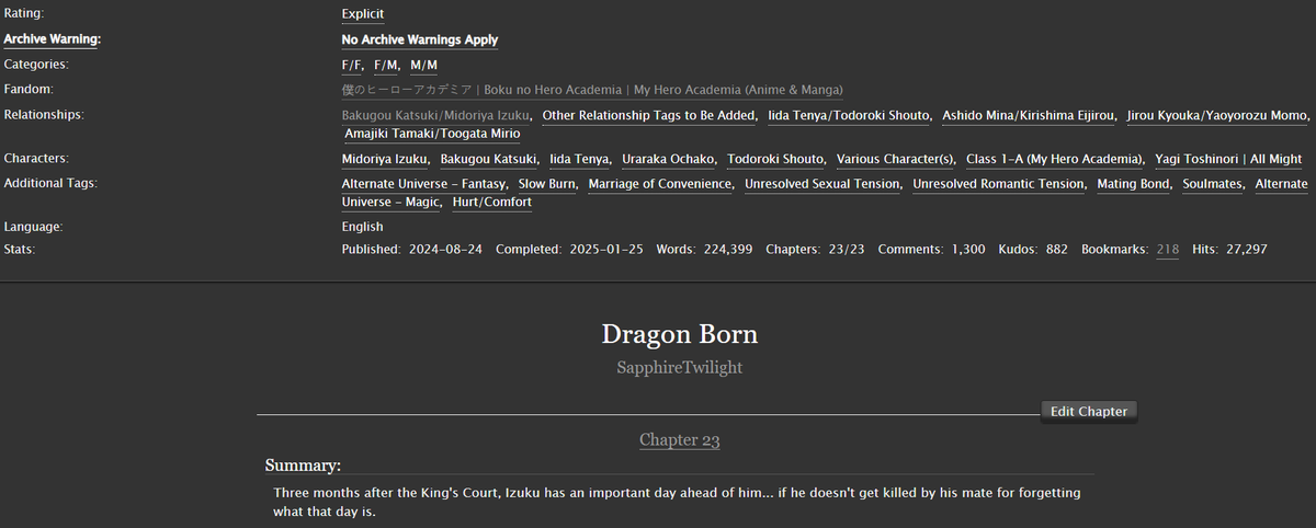 SapMidnight's tweet photo. Okay, can't even linger on this cause I'm two seconds from crying (happy tears) so here it is.
The final chapter of Dragon Born. Enjoy!
Comments help keep me motivated!🧡💚#BKDK #BakuDeku #DBAU
Pairs: BkDk, IidaTodo, (Others)
Rating: Explicit
Chapter: 23/23
Link ⬇️ https://t.co/HNjZjHn0EO