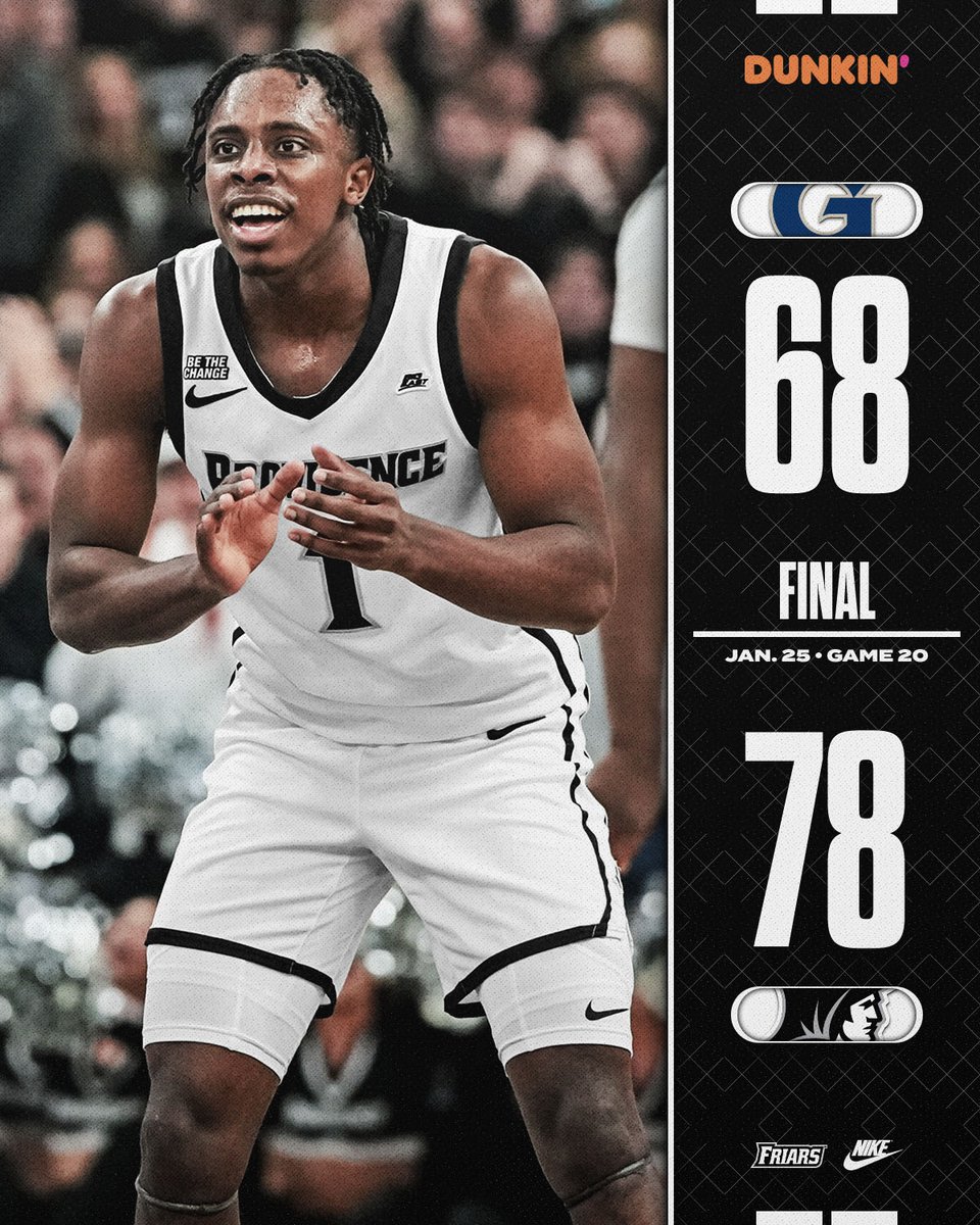 PCFriarsmbb's tweet photo. FRIARS WIN!!!

Providence - 78
Georgetown - 68

Five Friars finish with double figures:
Pierre (14), Joseph (14), Abdur-Rahim (12), Floyd (11), Erhunmwunse (10) https://t.co/goLOqcWIxQ