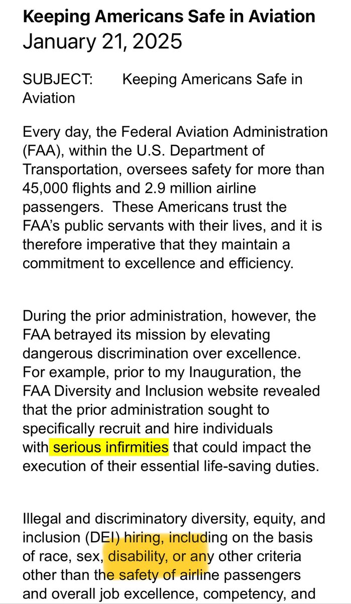 Disability discrimination coming back to the @FAA in broad daylight is a bad sign for #Disabled <a href="/DAVHQ/">Disabled American Veterans (DAV)</a> #DisabilityTwitter <a href="/DisInHigherEd/">Disabled in Higher Ed - #DisInHigherEd</a> &amp; 27% of US #disabled adults. DOJ told to pause accessibility investigations, 60 yr old civil rights laws repealed all week 1. Buckle up 🤬