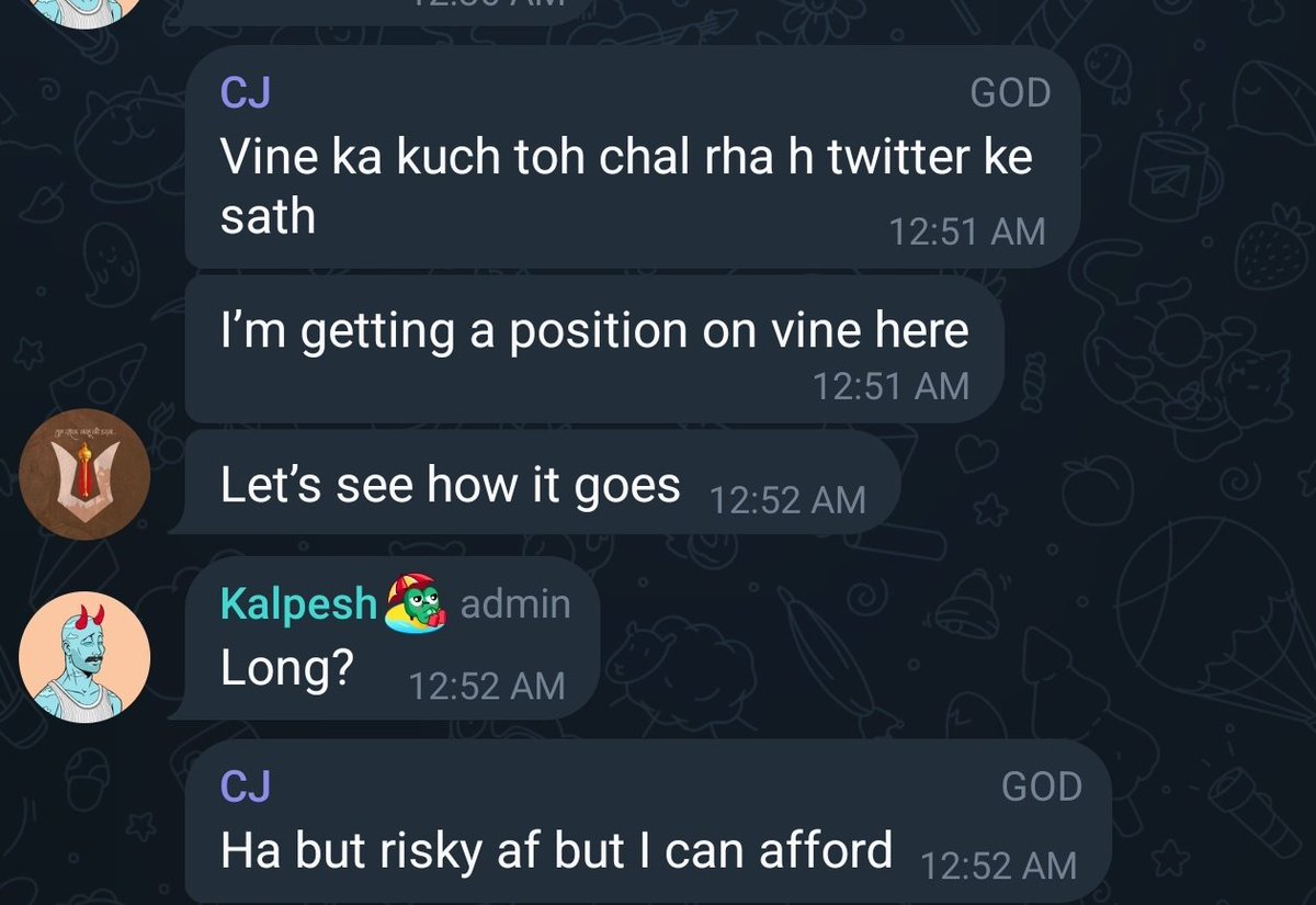 Dixitrao_'s tweet photo. 20% move in 5mins on $VINE only possible in our telegram group 👀😂
@CrypticJay_ @starlord_nfts

If anyone interested y'all can comment or DM me 🤝 https://t.co/KhZBJUbTj6