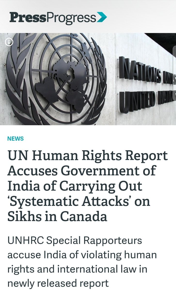 KhalsaIntMedia's tweet photo. UN Exposes India’s Global Terror Campaign Against Sikhs

UN report exposes Modi’s government for targeting Sikh activists abroad with assassinations, threats, &amp; harassment. Indian govt response as expected was denial with fake PR drama. 

#NewsUpdate #BreakingNews‌ #IndianTerror https://t.co/YqqPrZavR0