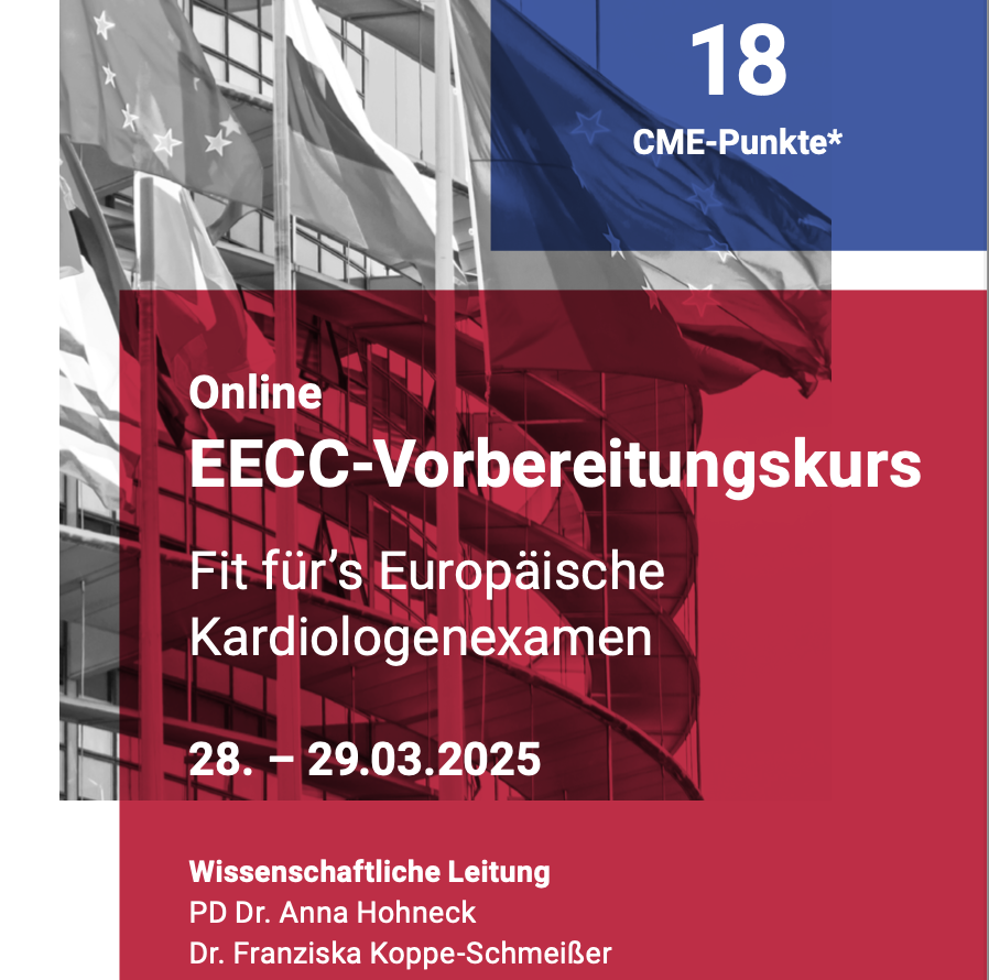 Planst du, das European Exam in Core Cardiology (EECC) zu absolvieren?
Dann ist #YoungDGK Vorbereitungskurs genau das Richtige für dich!
Tipps und Tricks für die Prüfung, Infos zum Ablauf und ein Probe-Exam
📅 28.–29.03.25
📍 Online
👉herzmedizin.de/fuer-aerzte-un…
