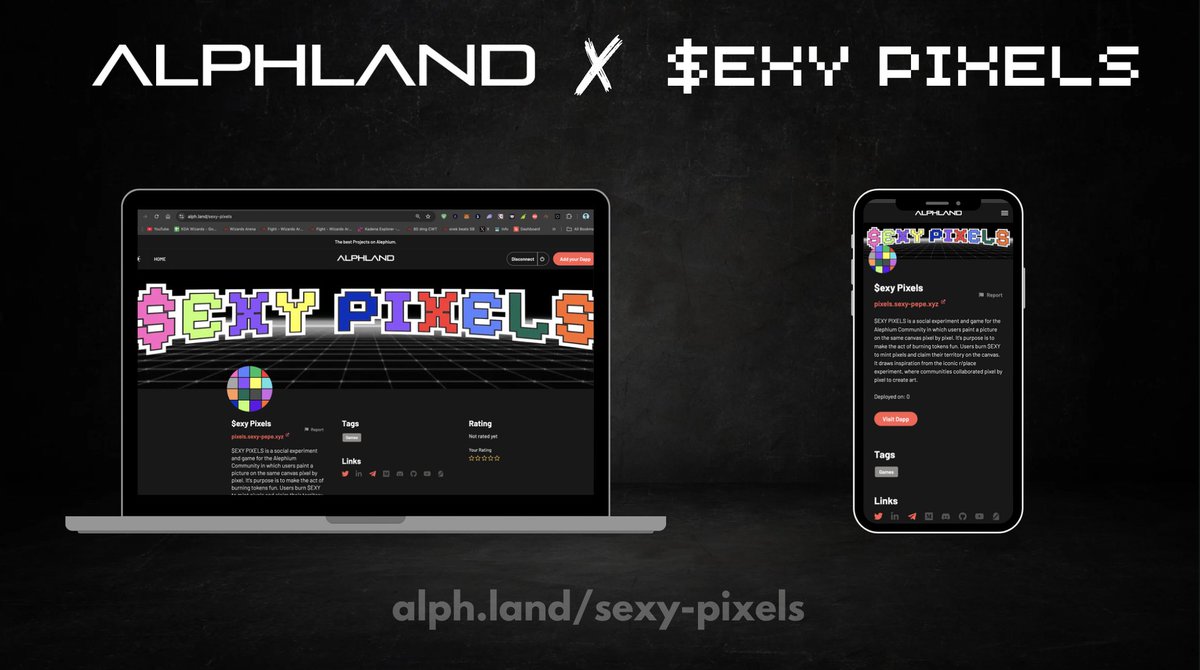 We've added our Dapp, $exy Pixels to alph.land!

Check it out and explore the Dapps in the <a href="/alephium/">Alephium</a> ecosystem👀

Thanks to <a href="/fugashu_codes/">Fugashu ℵ</a> for the help and making this possible!🤝

alph.land/sexy-pixels

$ALPH