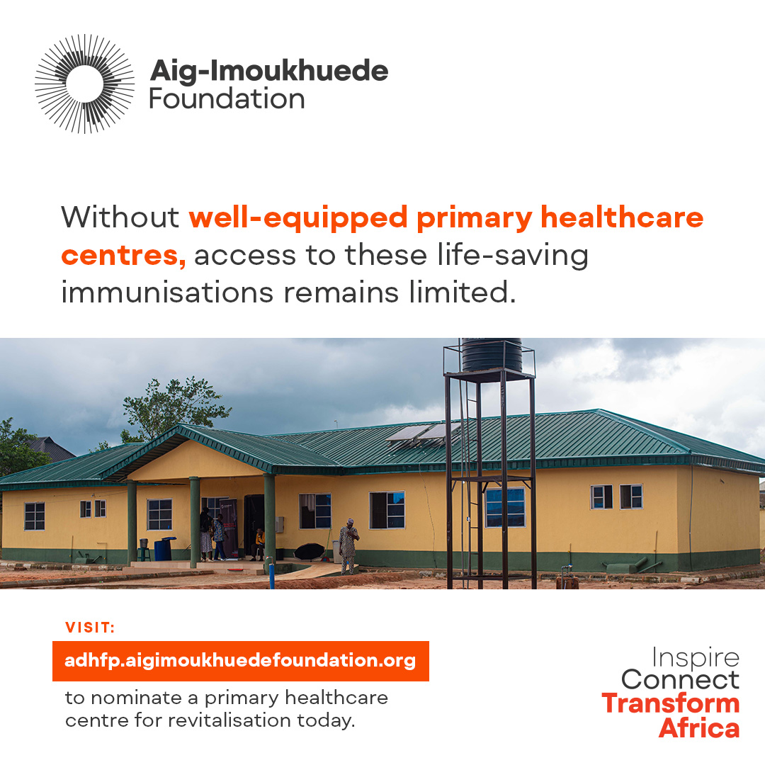 AigFoundation's tweet photo. Immunisations are life-saving, yet many communities lack access to them. By nominating a primary healthcare centre for revitalisation, we can ensure that immunisations are available to protect children and secure their future.
Click https://t.co/28od7QNgEK to nominate.
#ADHFP https://t.co/vnvbDH2hHF