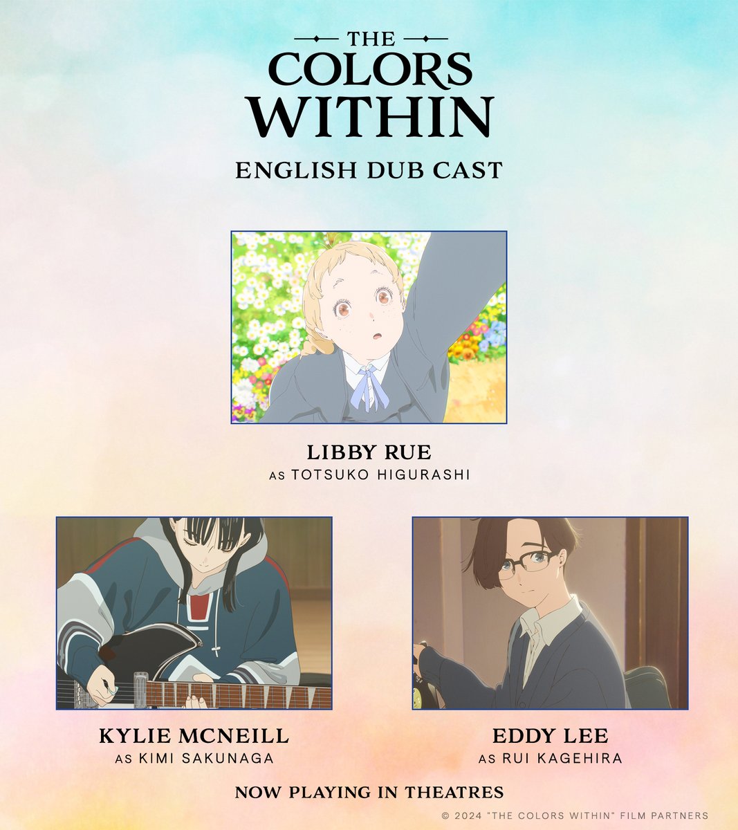 Did you know the English dub cast for THE COLORS WITHIN performed the songs themselves? Hear them sing their hearts out in theatres now! 🎤🎵

Get tickets for both subtitled and dubbed showings.
brnw.ch/21wPaDH