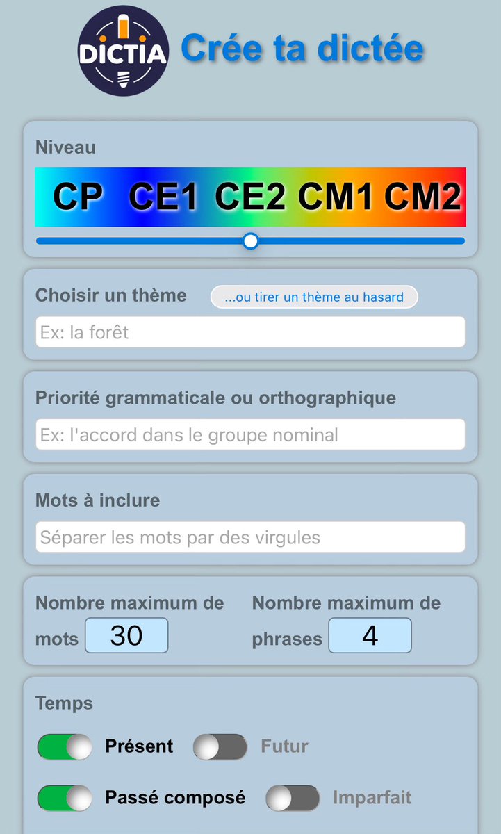 💎 DictIA est une application permettant de générer un "prompt" de dictée d'après divers réglages, et de le soumettre au modèle de langage de type "intelligence articifielle" de votre choix.
🙏 à A. Champollion
educajou.forge.apps.education.fr/dictia/