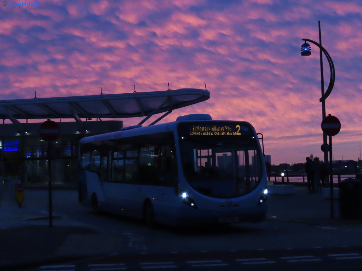 First Solent Wright Streetlite 47575 is seen leaving Gunwharf quays on the 2 to Paulsgrove during sunset today