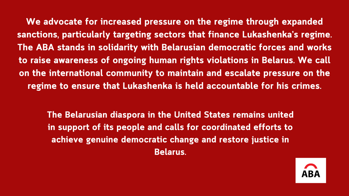 Statement by the Association of Belarusians in America on the 2025 Presidential Elections in Belarus! 

#freebelarus #standwithbelarus #belarusiansinusa   #выбарыбязвыбару #выбарыбeзвыбарa