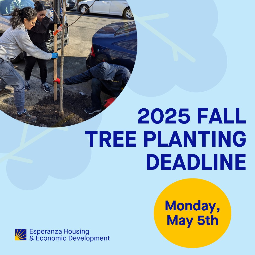 New year, new trees! Are you looking to have a tree planted in your neighborhood in 2025? 

Questions? ¡Contact us!
Dominic Moret, Community Outreach Coordinator
dmoret@esperanza.us
(215) 324-0746, Ext.125

#esperanza #treeplanting #treeplantingday #environmentaljustice