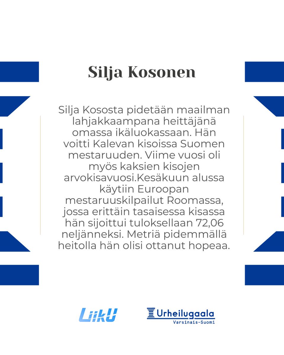 vsurheilugaala's tweet photo. ✨VUODEN 2024 URHEILIJA - SILJA KOSONEN ✨ Suuret onnittelut @silja.kosonen @silja.kosonen #vsug #varsinaissuomenurheilugaala #liikuntaelämäntavaksi https://t.co/oAoFnR3LzM