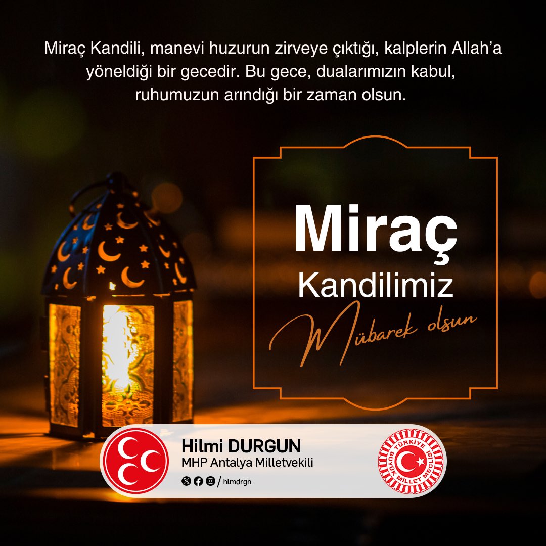 Miraç Kandili, Manevi huzurun zirveye çıktığı, kalplerin Allah’a yöneldiği bir gecedir. Bu gece, dualarımızın kabul, ruhumuzun arındığı bir zaman olsun. Miraç Kandilimiz mübarek olsun.