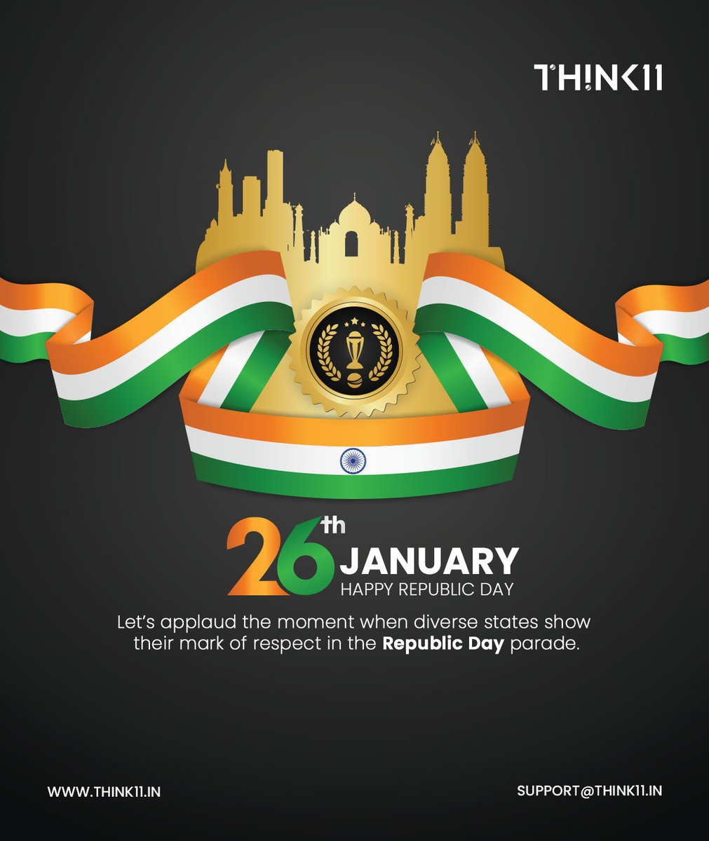 Think11app's tweet photo. 🇮🇳 On this Republic Day, let’s play together, dream together, and win together.
Happy Republic Day, India! Jai Hind! 🧡🤍💚
#RepublicDay2025 #Think11 #FantasySports https://t.co/Nf3JUkZa9J
