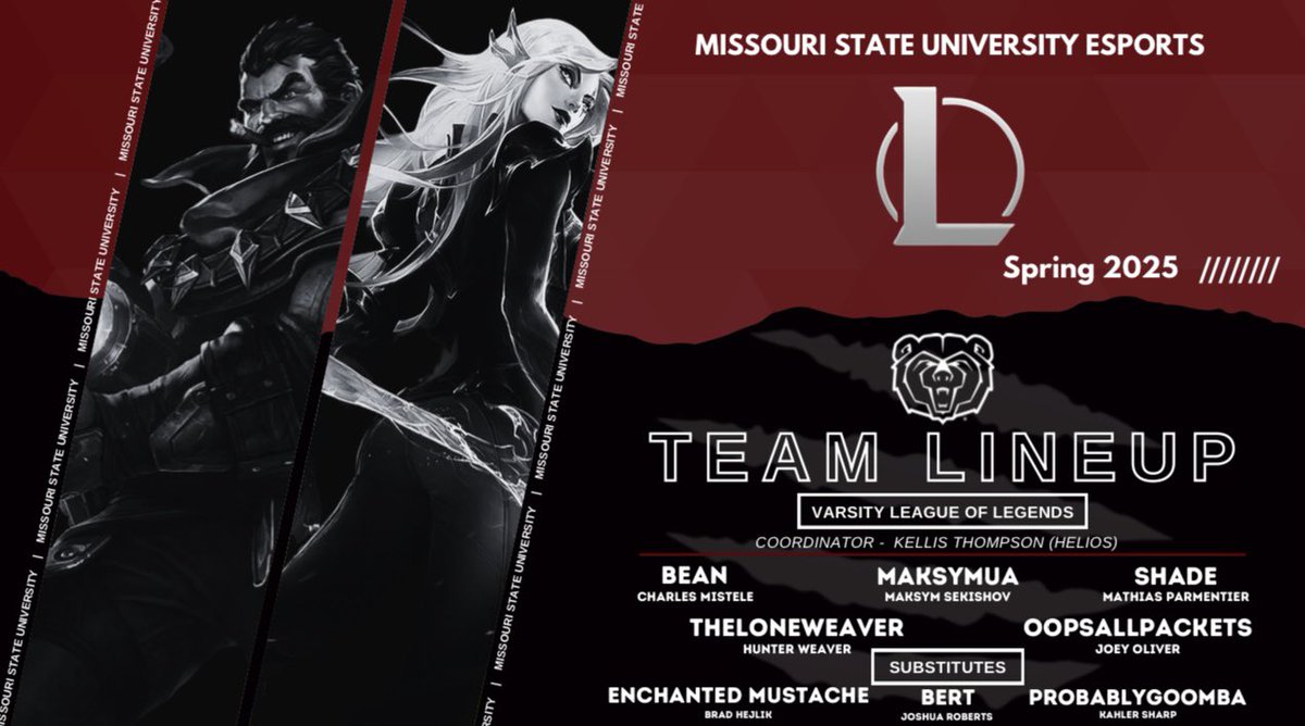 Happy Saturday bears!!! To kick off day 2 of our Bears Weekend we have our League of Legends team!! We are very excited for the season ahead of us and wishing them the best! Catch them on Tuesdays nights!!